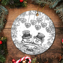 Happy,Christmas,Parents,Gift For Grandparents - Papa Nana Snowman Christmas Grandparents Toile - Personalized Circle Ceramic Ornament