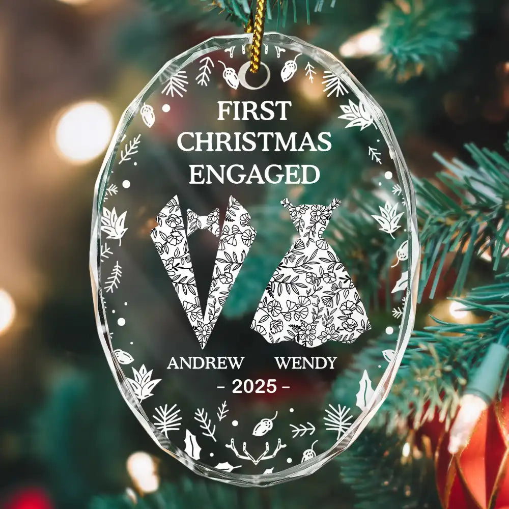 Love, Christmas, Gift For Wife, Gift For Husband, Gift For Couples, Married, Engaged, Wedding - First Christmas As Mr & Mrs - Personalized Oval Glass Ornament
