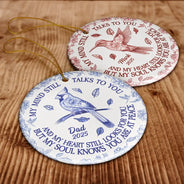 Sad, Memorial, Family, Parents, Gift For Grandparents, Christmas - Memorial My Mind Still Talks To You Toile - Personalized Circle Ceramic Ornament