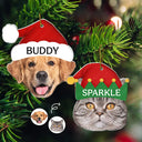 Happy,Cat Lovers,Pet Lovers,Dog Lovers - Custom Photo Santa Hat Dog Cat Pet Face - Personalized Custom Shaped Acrylic Ornament