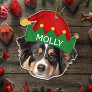Happy,Cat Lovers,Pet Lovers,Dog Lovers - Custom Photo Santa Hat Dog Cat Pet Face - Personalized Custom Shaped Acrylic Ornament