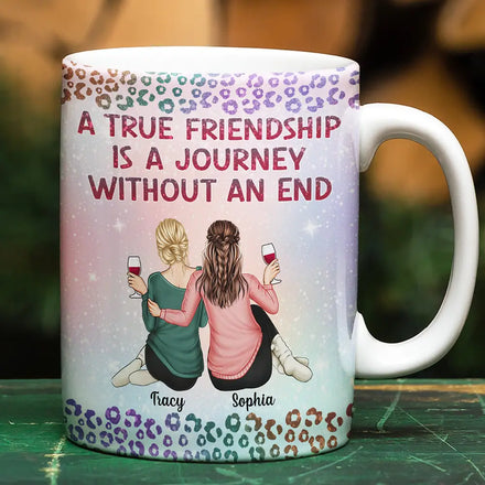 A True Friendship Is A Journey Without An End Twinkle Leopard - Personalized White Edge-to-Edge Mug