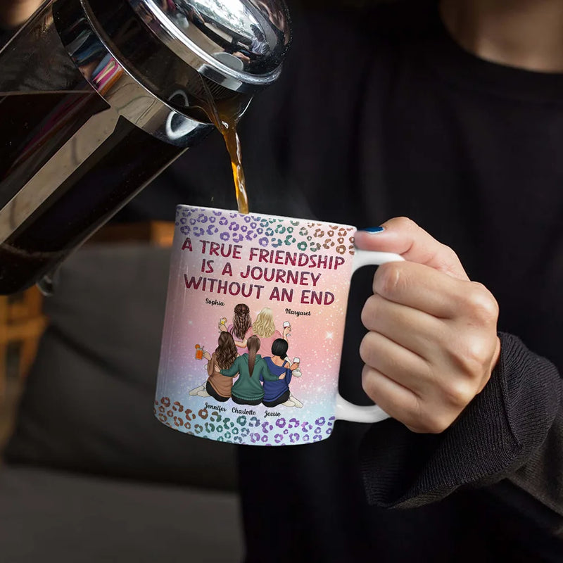 Gift For Bestie,Gift For Sisters,Gift For Women,Gifts For Colleagues,Happy - A True Friendship Is A Journey Without An End Twinkle Leopard - Personalized White Edge-to-Edge Mug