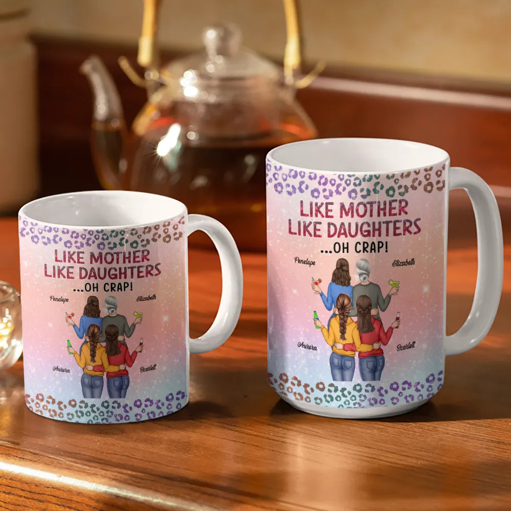 Funny,Gift For Mother,Mom,Daughters,Gift For Daughter - Like Mother Like Daughter Twinkle Leopard - Personalized White Edge-to-Edge Mug