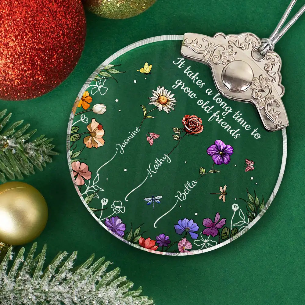 Gift For Sisters, Gift For Bestie, Gift For Sibling, Love, Christmas - Sisters Are Different Flowers From The Same Garden - Personalized Glass Ornament With Silver Cap