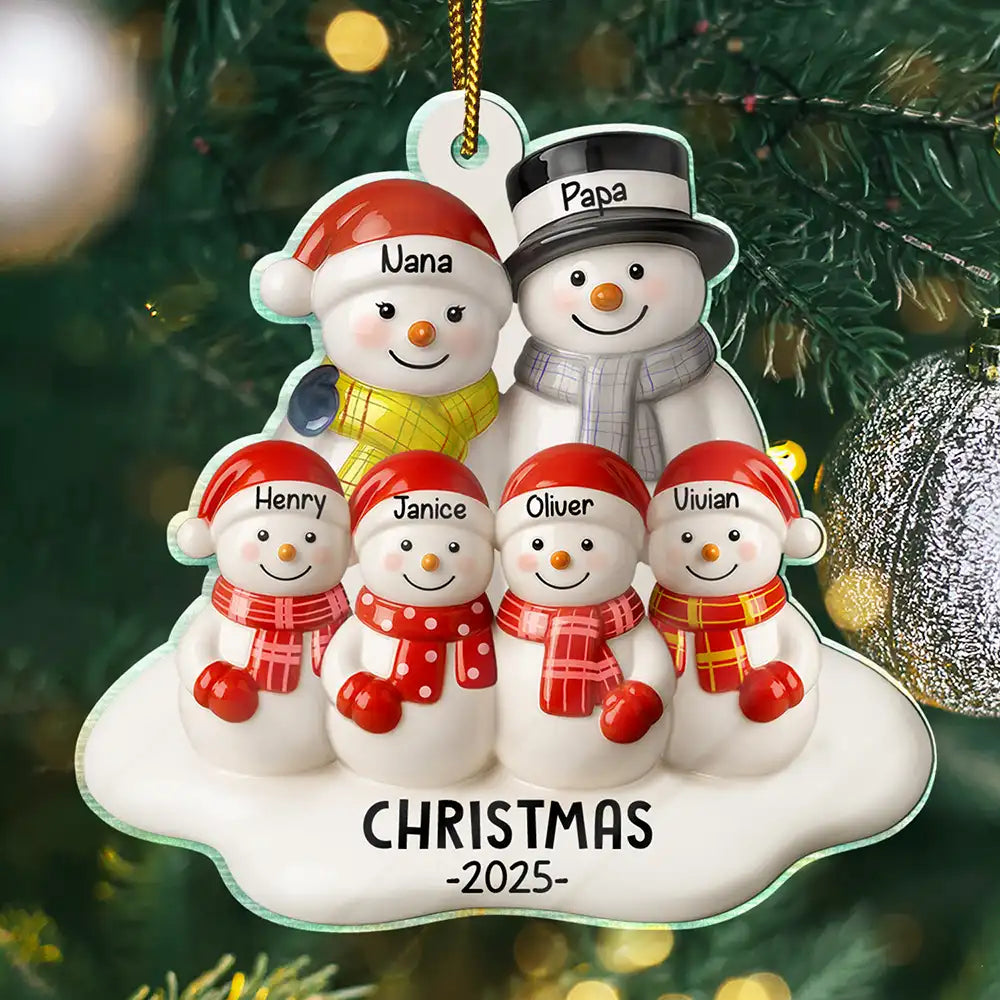 Christmas,Family,Parents,Gift For Grandparents,Happy - Snowman Grandparents Ceramic Effect - Personalized Custom Shaped Acrylic Ornament
