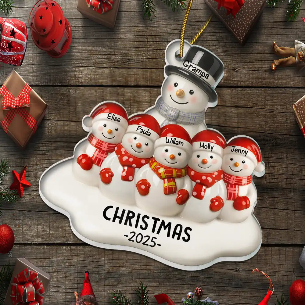 Christmas,Family,Parents,Gift For Grandparents,Happy - Snowman Grandparents Ceramic Effect - Personalized Custom Shaped Acrylic Ornament