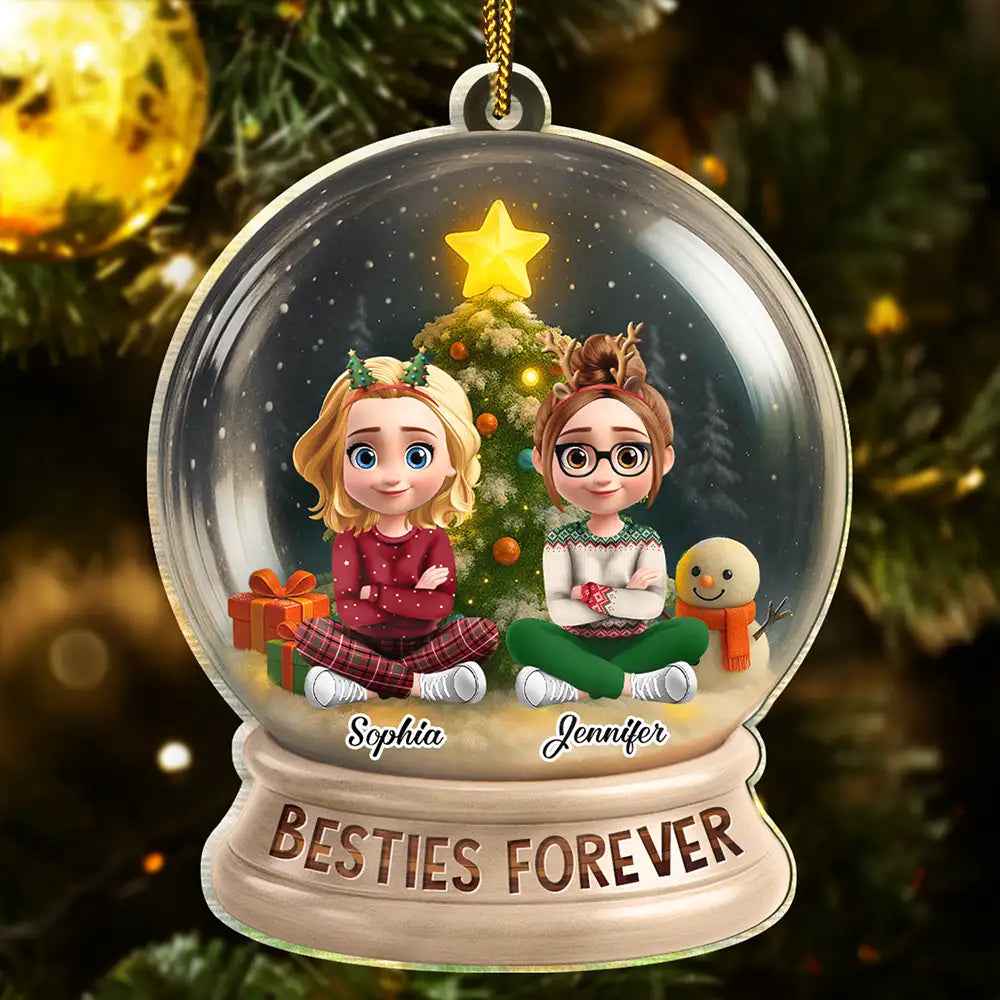 Gift For Bestie, Gift For Sisters, Happy, Gifts For Colleagues, Christmas - Besties Forever Funny 3D Cartoon Christmas - Personalized Custom Shaped Acrylic Ornament