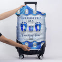 Family,Gift For Couples,Happy - Travel Our First Trip As A Family Of Four Footprints - Personalized Luggage Cover