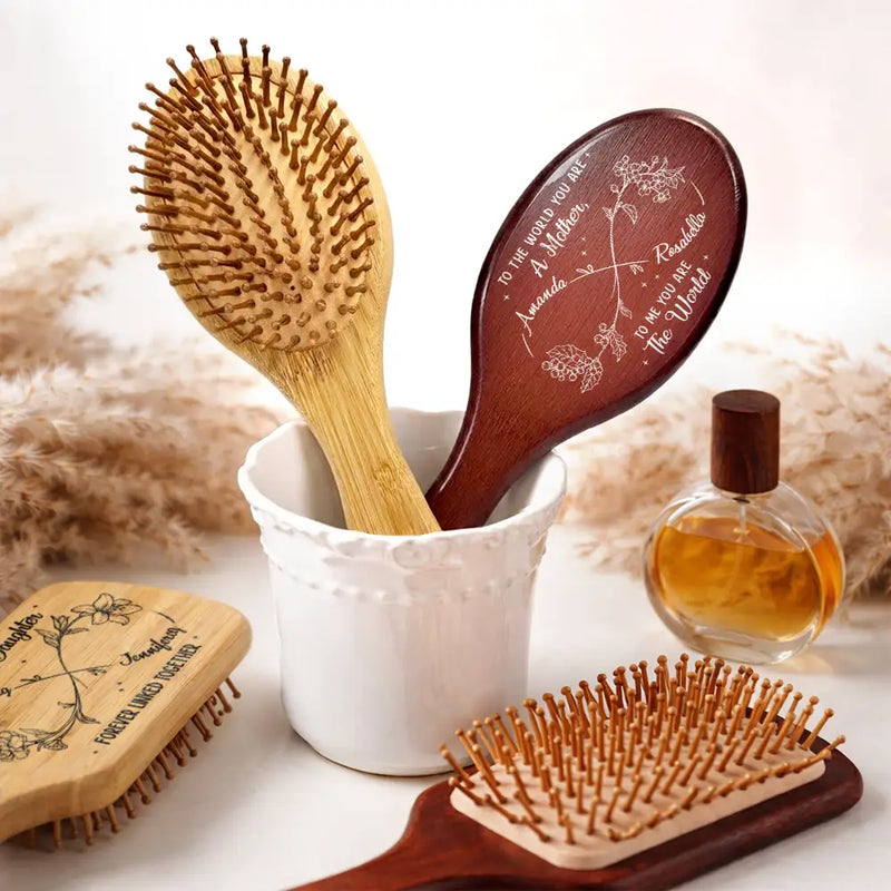 Gift For Women,Gift For Mother,Gift For Daughter,Mom,Daughters,Love - Infinity Birth Flower Mother And Daughter Forever Linked Together - Personalized Wooden Hair Brush