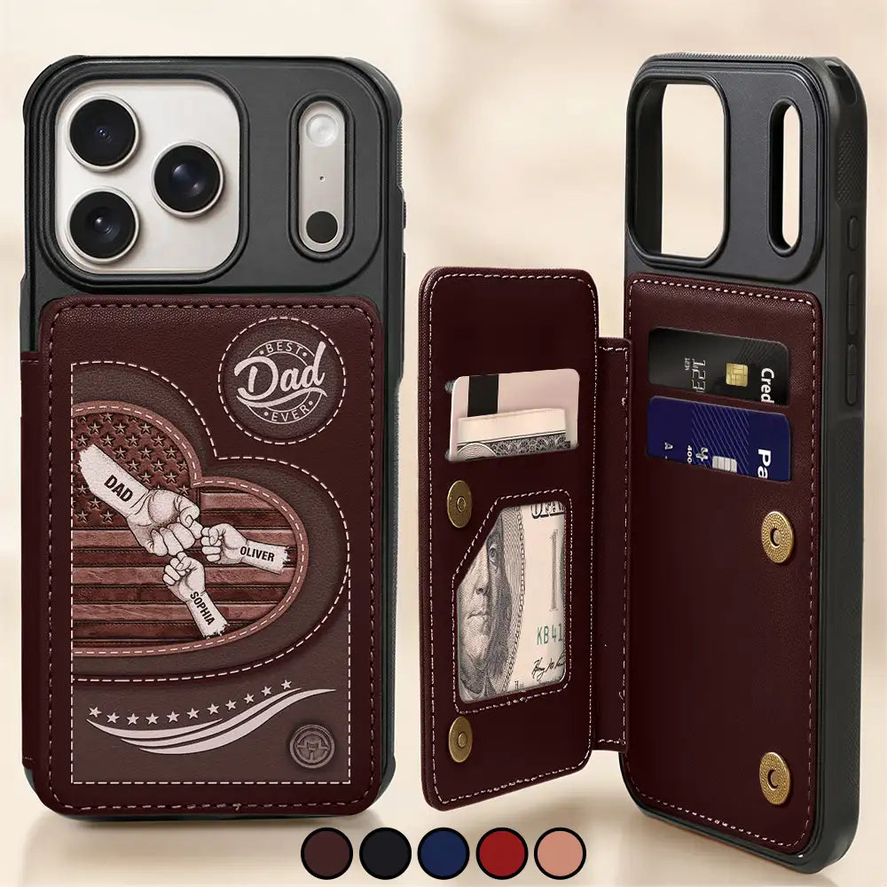 American Dad Grandpa And Kids Fist Bump - Personalized Leather Flip Wallet Phone Case