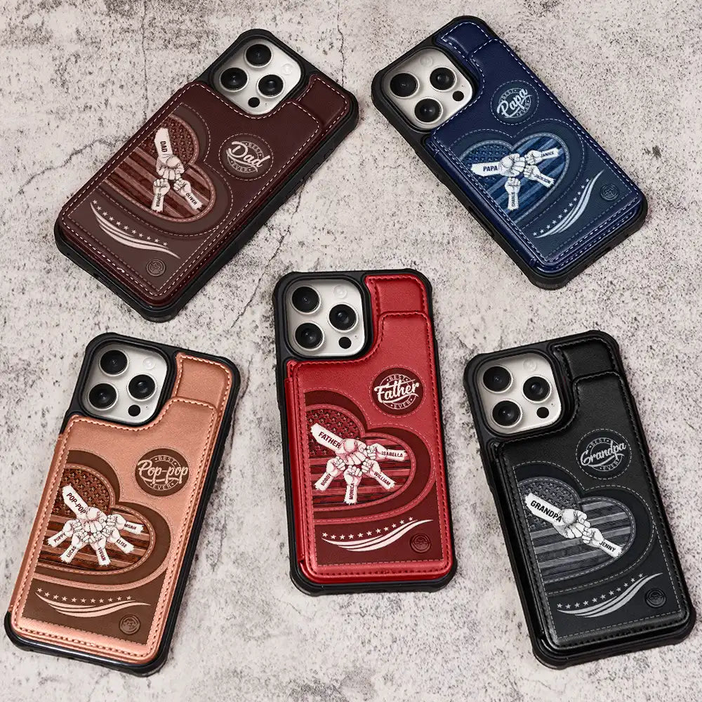 Gift For Husband,Gift For Yourself,Gift For Men,Gift For Grandpa,Gift For Father,America 250th,Independence Day,Love,Icon,Proud - American Dad Grandpa And Kids Fist Bump - Personalized Leather Flip Wallet Phone Case