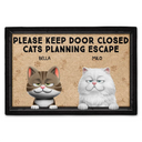 Pet Lovers,Funny,Vector - Please Keep Door Closed Cats Planning Escape Go Toward Cartoon 3D Effect Pet - Personalized Doormat