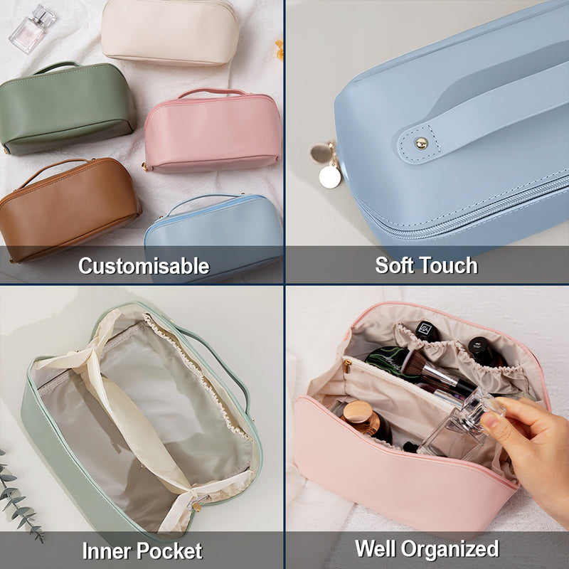 Birth Month Flower Blooming In Love - Personalized Embroidered Leather Makeup Bag