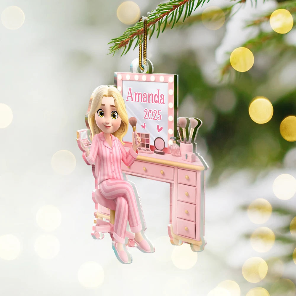 Gift For Women, Happy, Christmas - Makeup Girl Beauty 3D Effect - Personalized Custom Shaped Acrylic Ornament