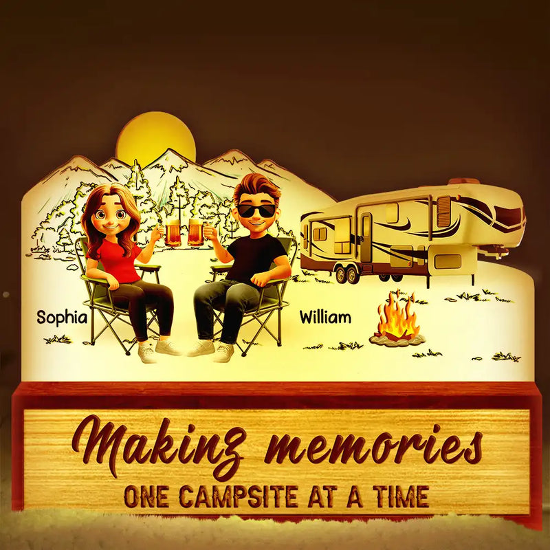 Camping,Campsite,Gift For Couples,Happy,Gift For Husband,Gift For Girlfriend,Gift For Boyfriend,Gift For Wife - Making Memories One Campsite 3d Couple - Personalized Custom Shaped Light Box