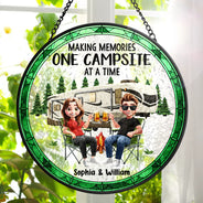 Camping, Campsite, Couple's Hobby, Happy, Gift For Couples - Making Memories One Campsite At A Time - Personalized Stained Glass Window Hanging Suncatcher