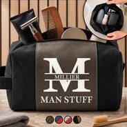 Confident,Gift For Men,Gift For Yourself,Icon - Man Crap Man Stuff Monogram - Personalized Leather Canvas Toiletry Bag