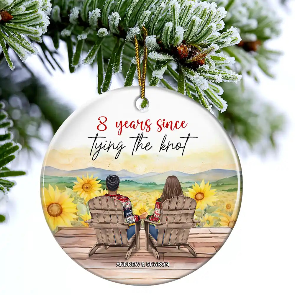 Gift For Couples, Gift For Husband, Gift For Wife, Gift For Boyfriend, Gift For Girlfriend, Funny, Christmas - Many Years Since Tying The Knot - Personalized Circle Ceramic Ornament