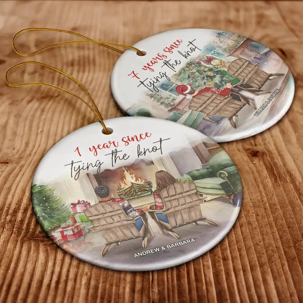 Gift For Couples, Gift For Husband, Gift For Wife, Gift For Boyfriend, Gift For Girlfriend, Funny, Christmas - Many Years Since Tying The Knot - Personalized Circle Ceramic Ornament