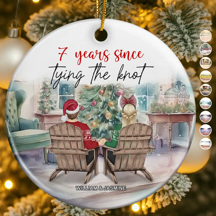 Many Years Since Tying The Knot - Personalized Circle Ceramic Ornament