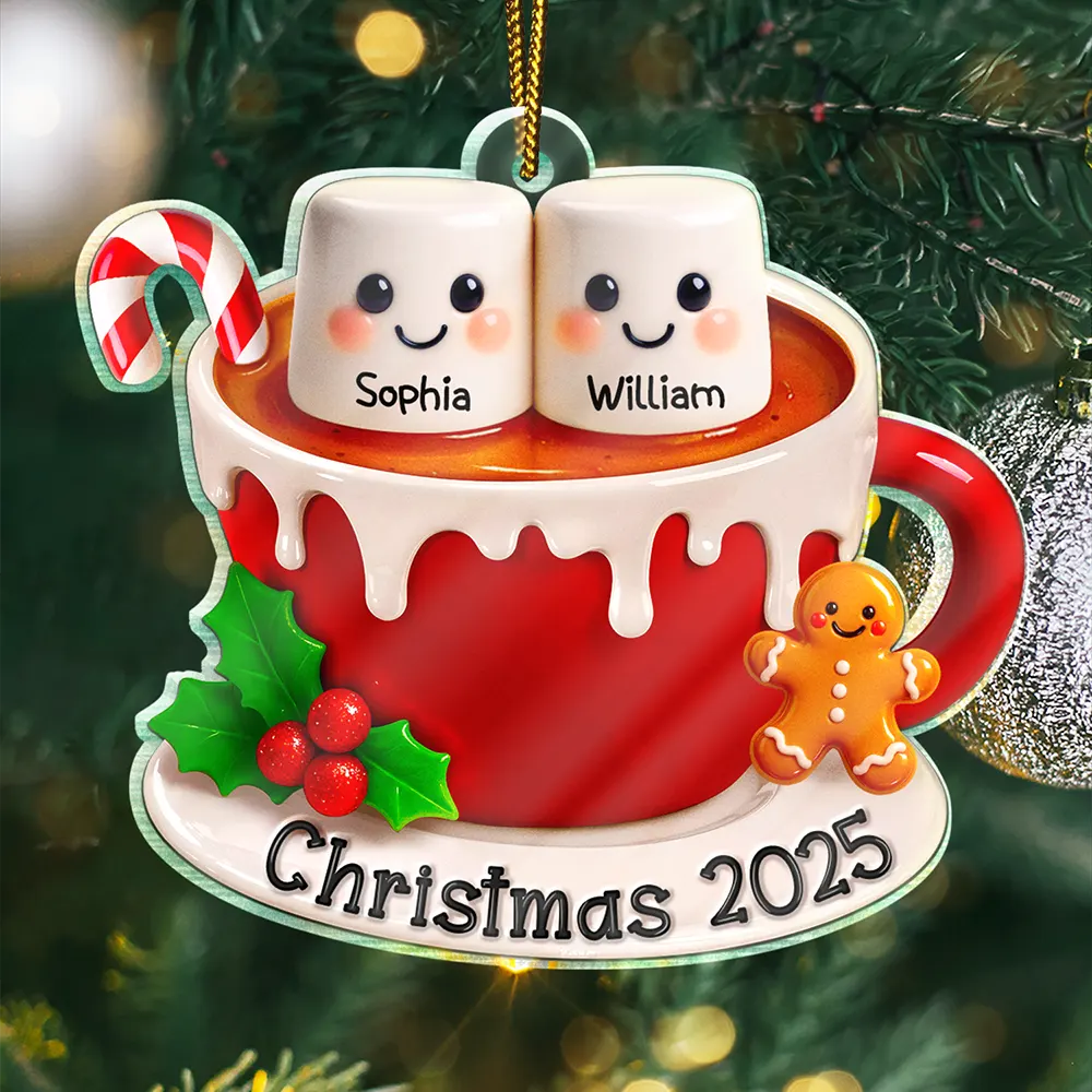 Marshmallow Christmas Hot Cocoa Couple New Married Family - Personalized Custom Shaped Acrylic Ornament