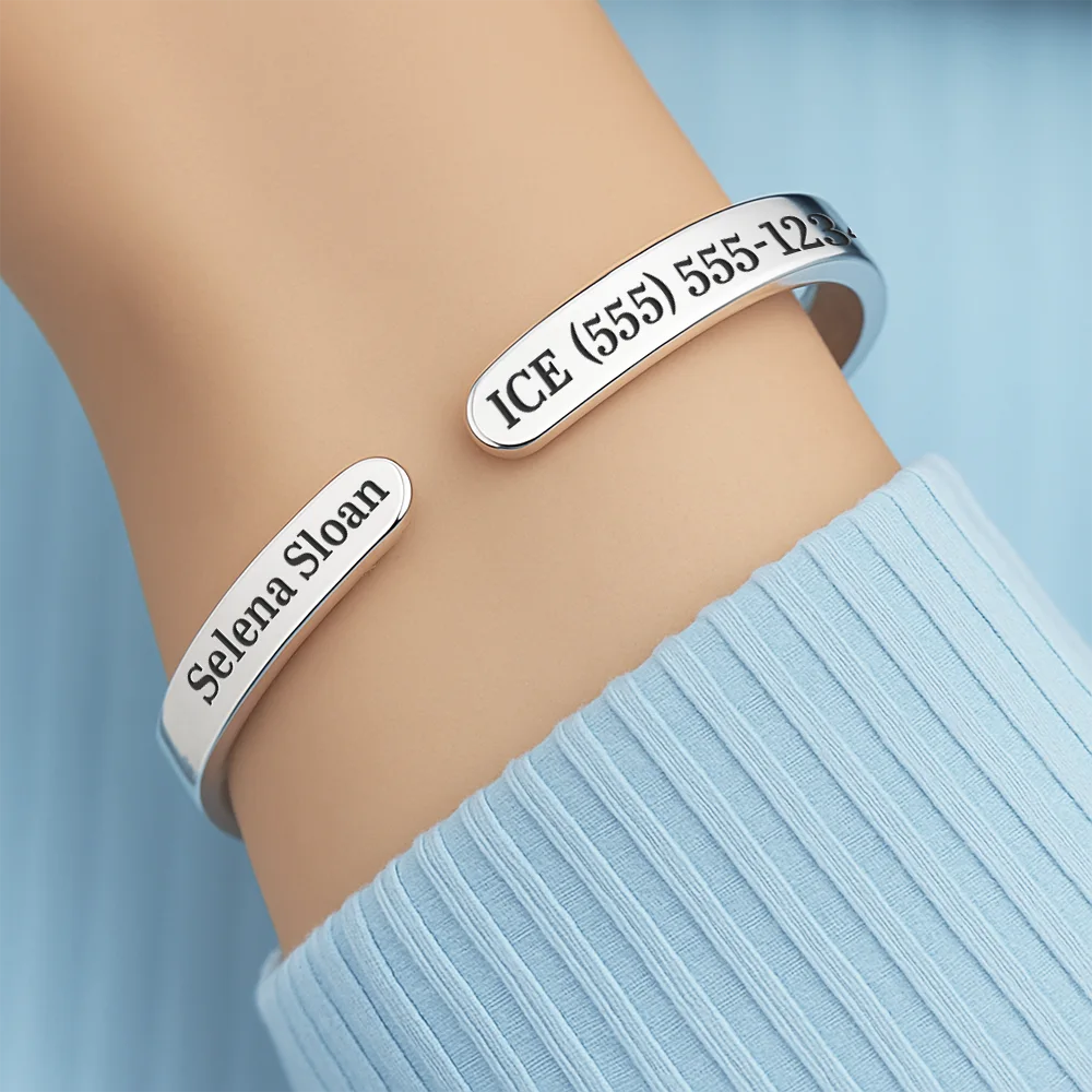 Gift For Yourself,Gift For Women,Gift For Men - Medical ID Health Condition - Personalized Bangle Bracelet Cuff