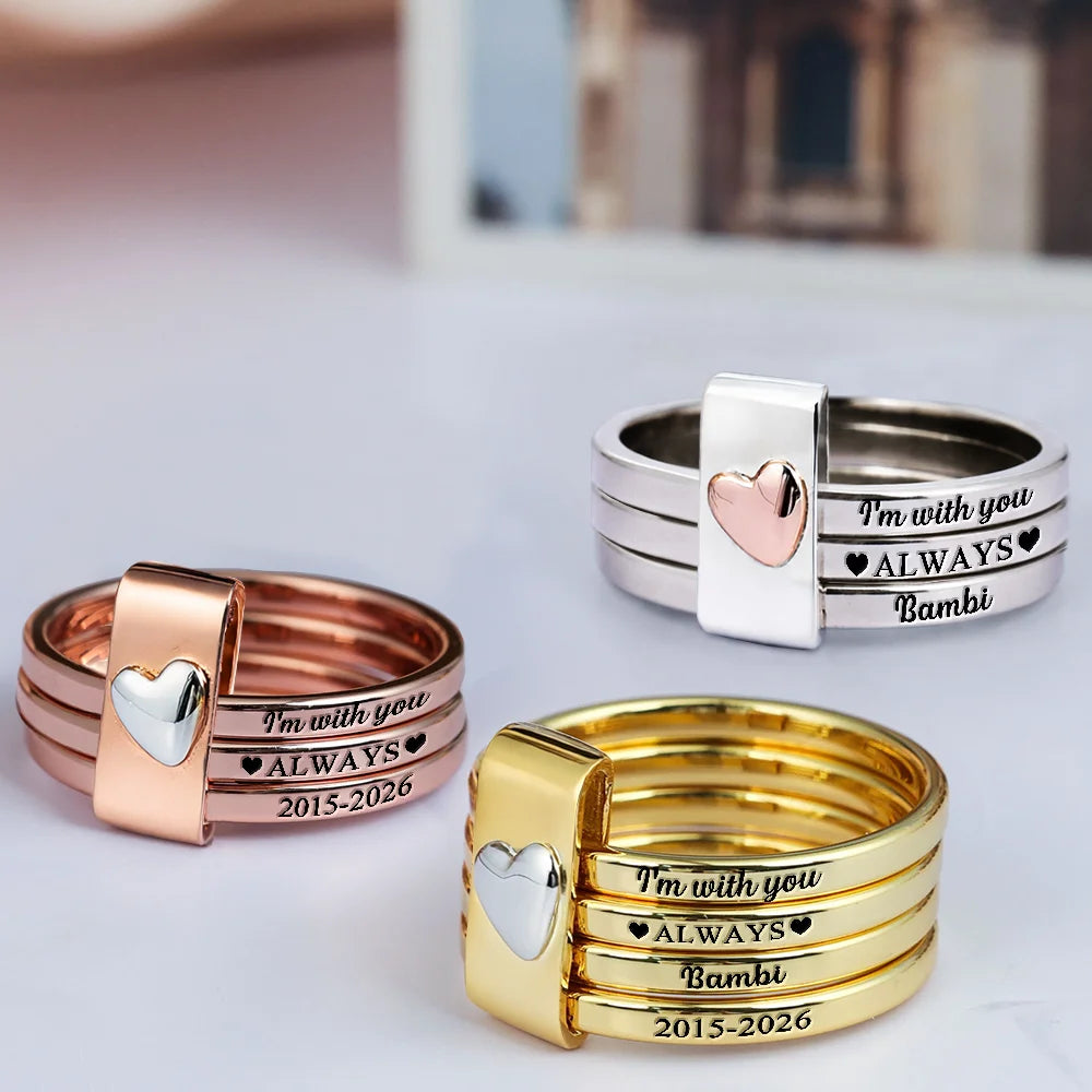 Gift For Wife,Gift For Yourself,Gift For Women,Gift For Mother,Gift For Daughter,Pet Mom,Pet Lovers,Cat Lovers,Cat Mom,Dog Lovers,Dog Mom,Memorial,Sad - Memorial I'm With You Always - Personalized Heart Stacking Rings