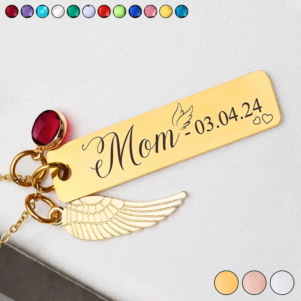 Memorial Mom Grandma Birth Month Gemstone - Personalized Birthstone Charm Necklace
