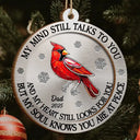 Memorial, Christmas, Family, Parents, Gift For Grandparents, Sad - Memorial My Mind Still Talks To You - Personalized 2-Layered Wooden Ornament