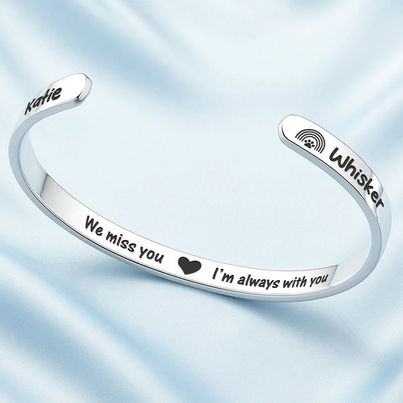 Memorial,Pet Lovers,Pet Mom,Pet Dad,Sad,Non-Eng,Icon - Memorial Pet Loss I Miss You I Know - Personalized Bangle Bracelet Cuff