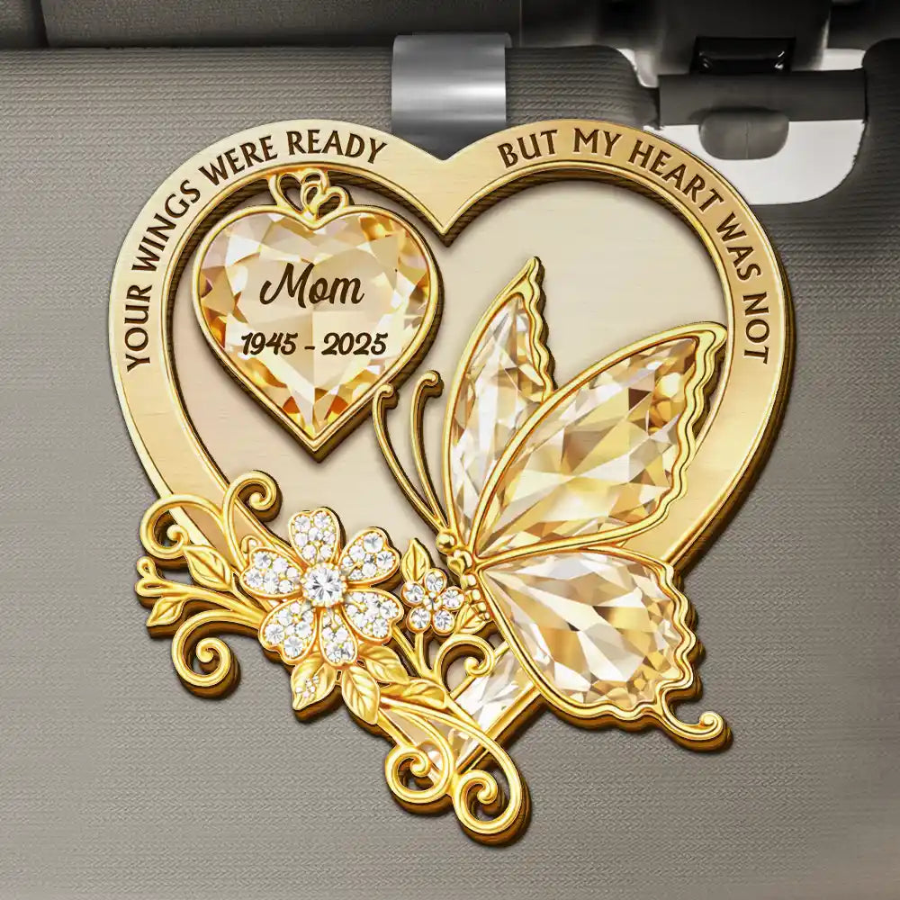 Memorial,Family,Gift For Men,Gift For Women,Sad,Top Market - Memorial Your Wings Were Ready Diamond 3D Effect - Personalized Custom Shaped Car Visor Clip
