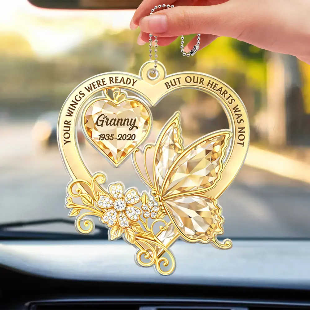 Memorial,Family,Gift For Men,Gift For Women,Sad,Top Market - Memorial Your Wings Were Ready Diamond 3D Effect - Personalized Acrylic Car Hanger