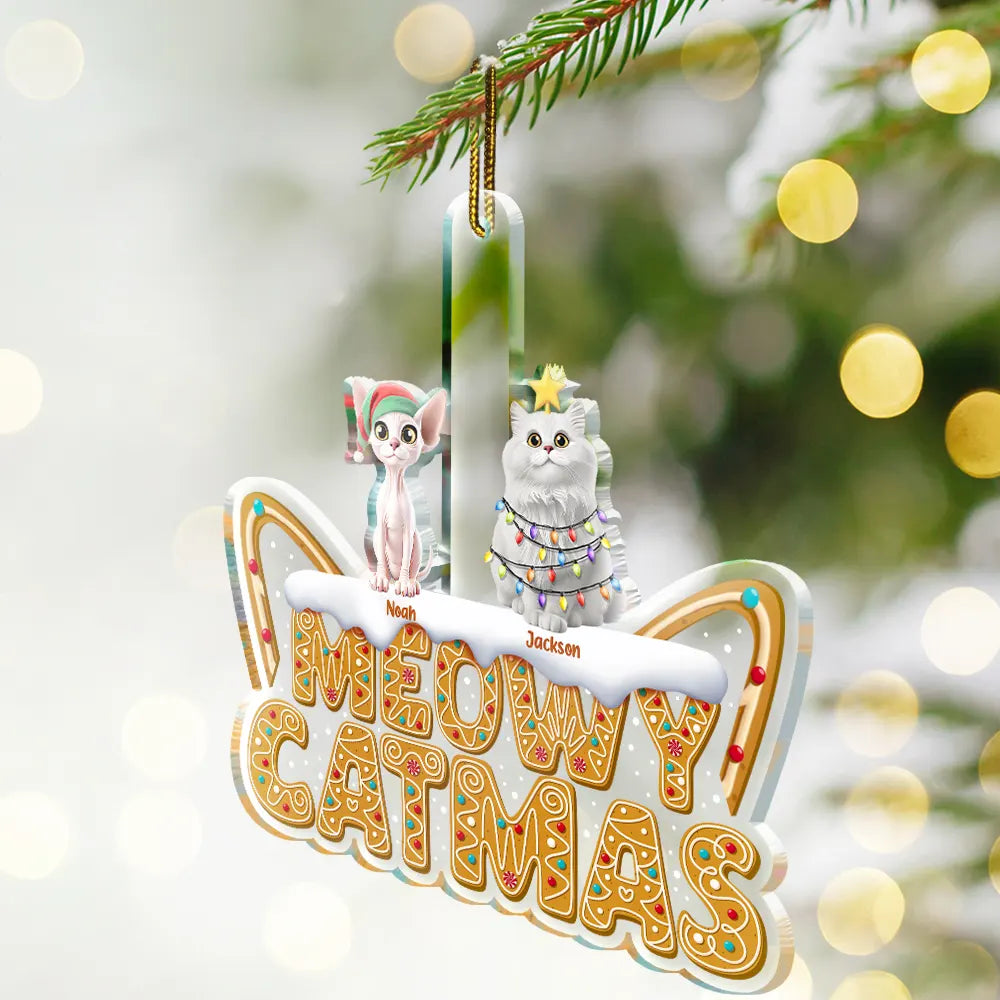 Funny,Cat Lovers - Meowy Catmas - Personalized Custom Shaped Acrylic Ornament