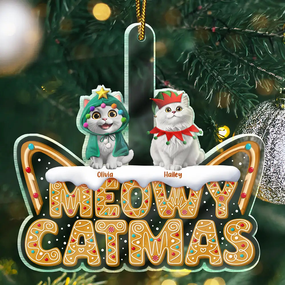 Funny,Cat Lovers - Meowy Catmas - Personalized Custom Shaped Acrylic Ornament