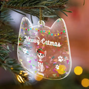 Cat Lovers,Funny,Christmas - Meowy Catmas - Personalized Holographic Acrylic Ornament