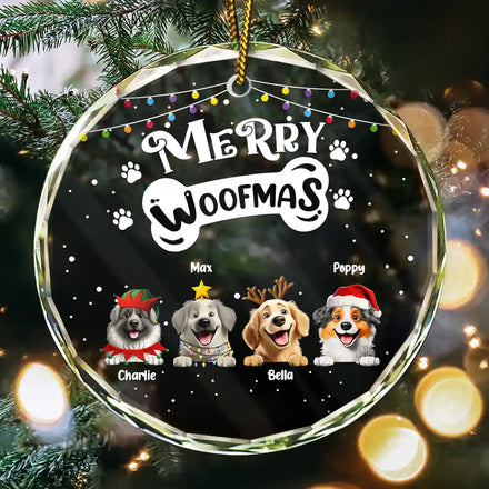Merry Woofmas - Personalized Circle Glass Ornament