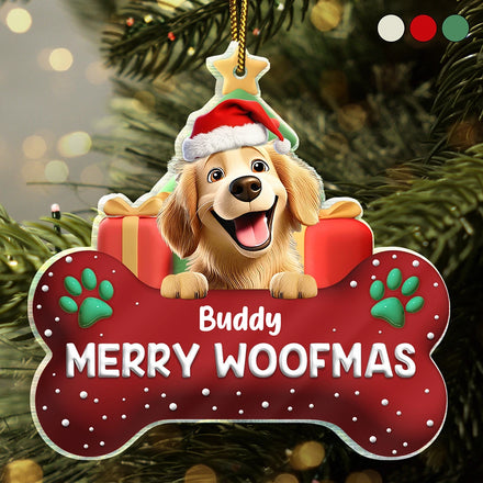 Merry Woofmas 3D Effect Dog - Personalized Custom Shaped Acrylic Ornament