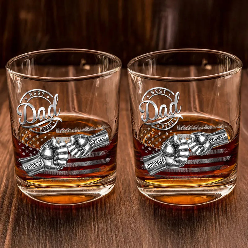 Gift For Father,Gift For Grandpa,Independence Day,Icon,Proud - Metal Effect Best Dad Grandpa Ever - Personalized Whiskey Glass