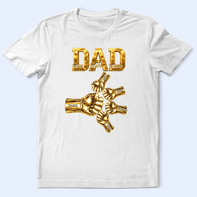 Gift For Father,Top Market,Non-Eng,Icon,Confident - Metal Effect Dad The Man The Myth The Legend Hand Punch - Personalized T Shirt