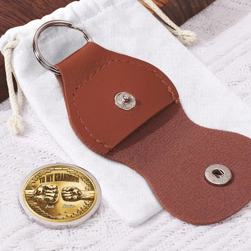 Gift For Son,Gift For Grandkids,Non-Eng,Icon,Proud - Metal Effect Watching You Be A Dad - Personalized Leather Pocket Hug
