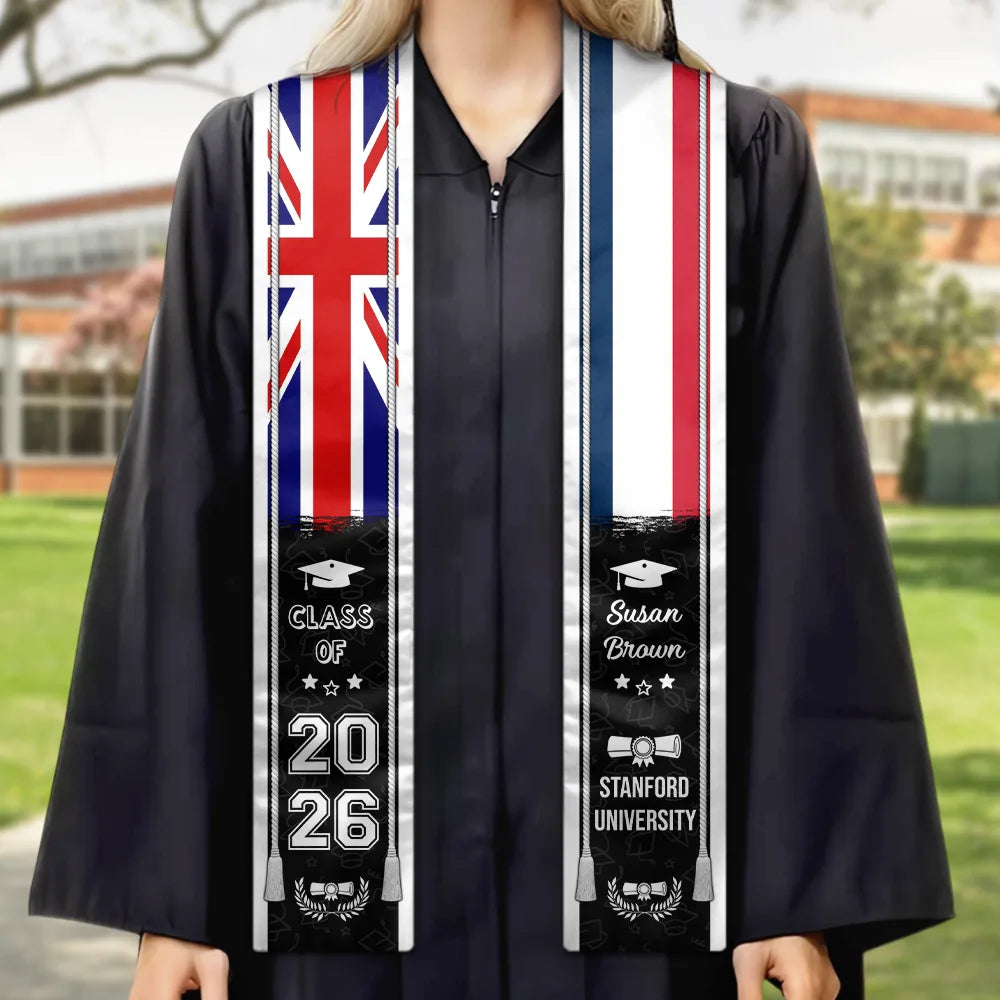 Gift For Yourself,Graduation,Happy,Gift For Daughter,Gift For Son - Mixed Two Flag Graduation - Personalized Stoles