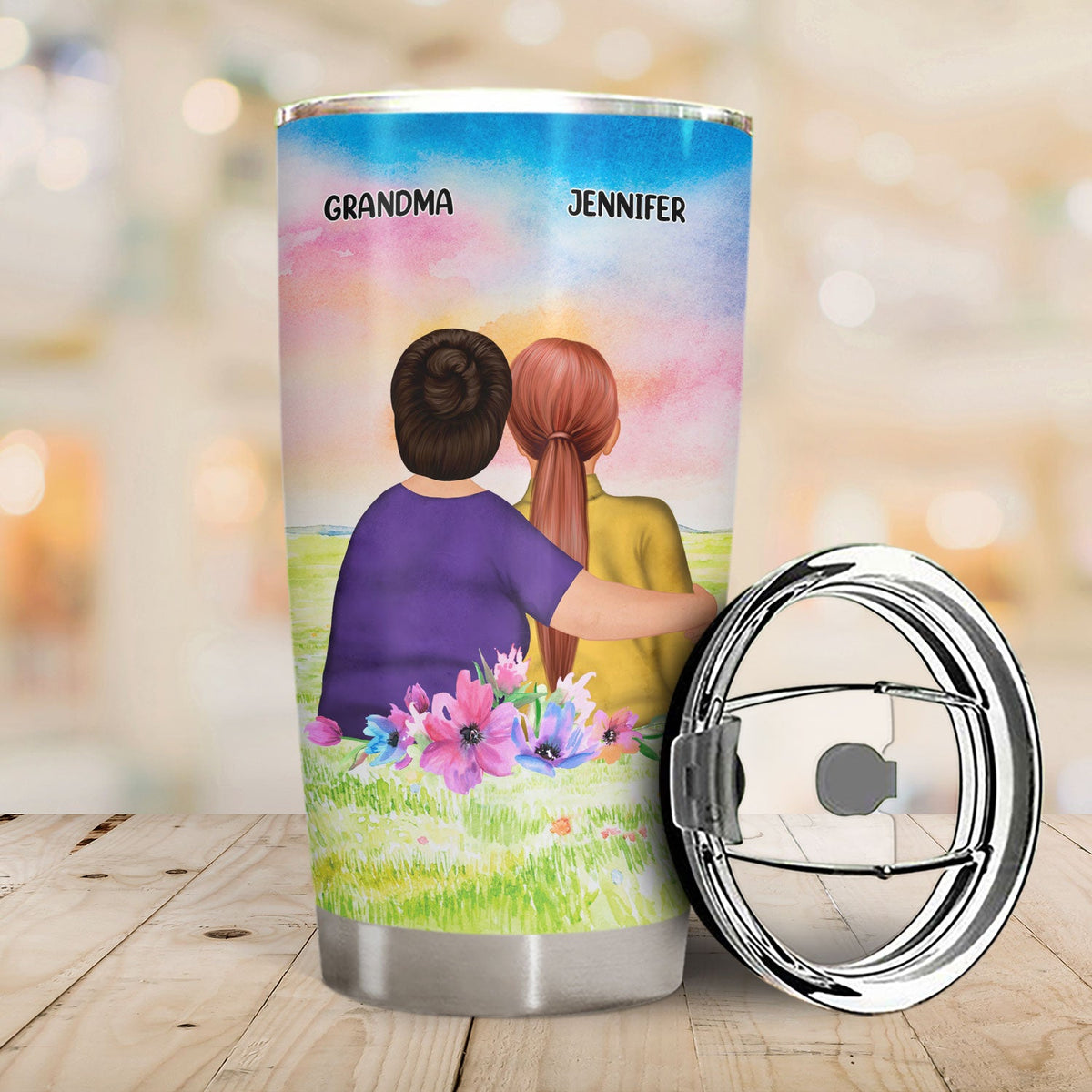 Mom & Daughter Forever Linked Together Watercolor Style - Birthday, Loving Gift For Mother, Grandma, Grandmother, Granddaughter - Personalized Custom Tumbler