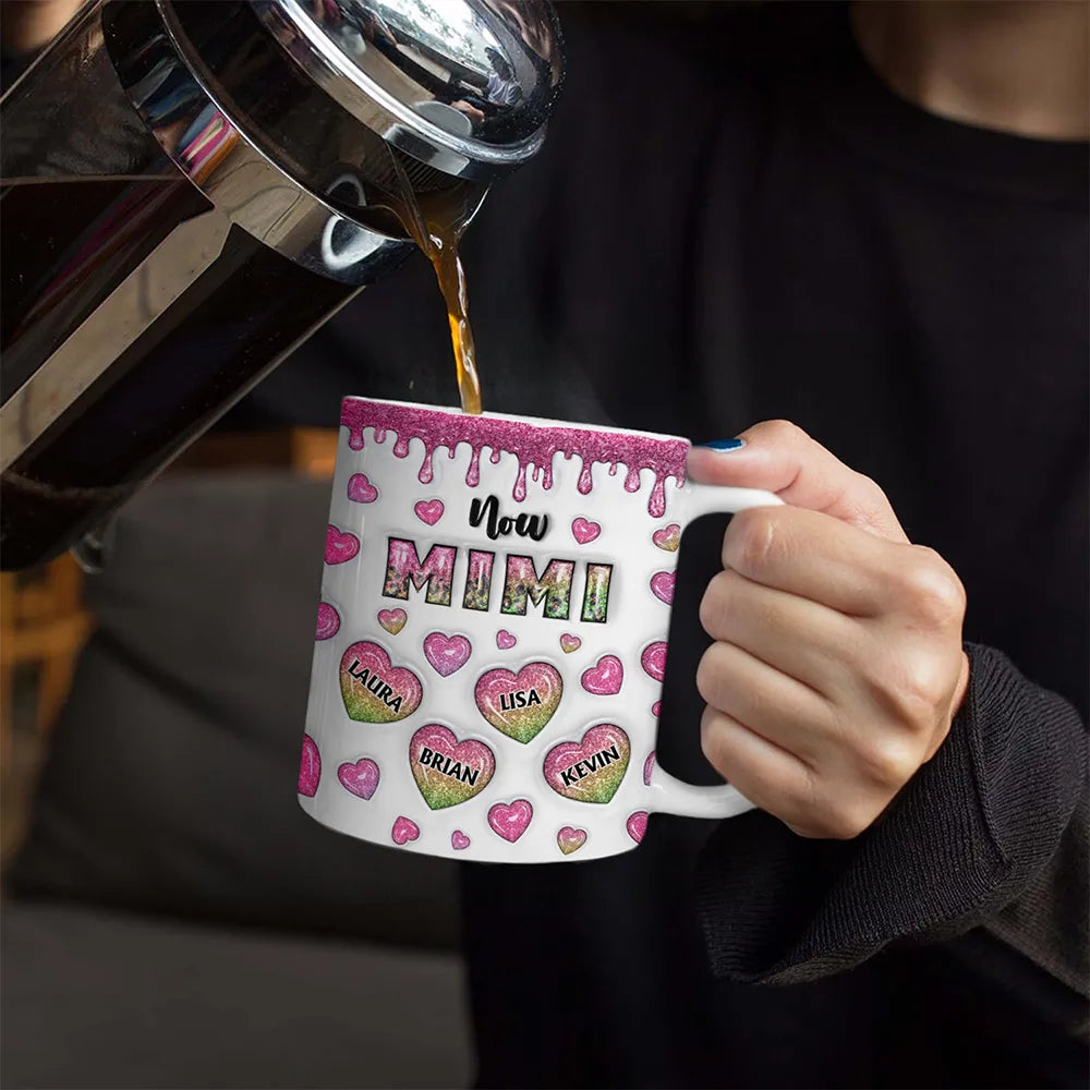 Gift For Mother,Gift For Grandma,Happy - First Mom Now Grandma Heart Icon, 3D Inflated Effect Printed - Personalized White Edge-to-Edge Mug