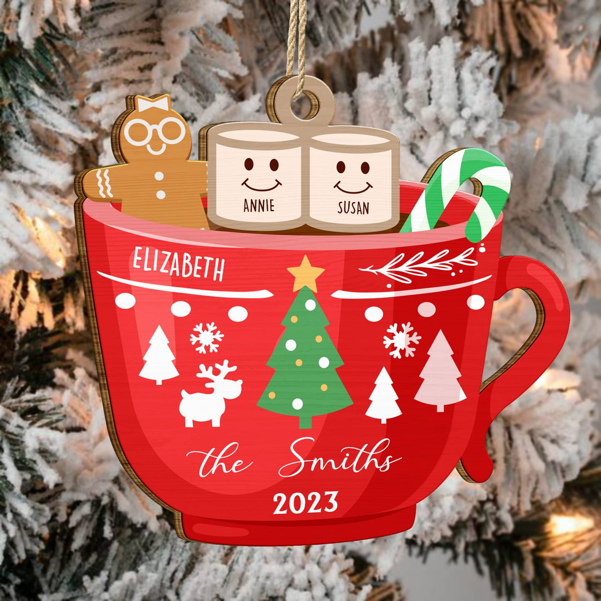 Marshmallow Gingerbread Man Hot Chocolate - Christmas, Lovely Gift For Parents, Grandparents - Personalized Wooden Cutout Ornament