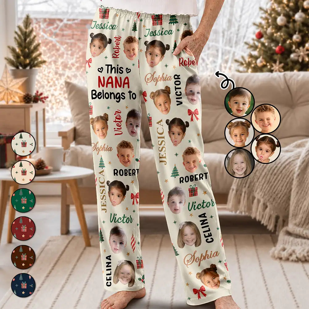 Christmas, Custom Photo, Cut-Face Photo, Gift For Grandma, Gifts For Her, Happy - Christmas Gift For Grandma Nana - Personalized Custom Photo Grandkids Name Pajama Pants