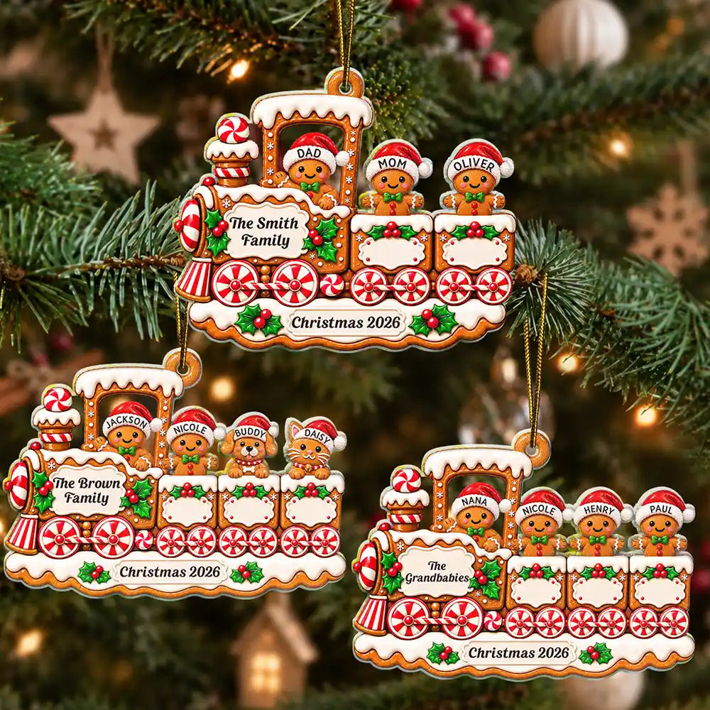 Christmas,Family,Happy,Vector - Christmas Gift For Family - Personalized Gingerbread Train Acrylic Ornament
