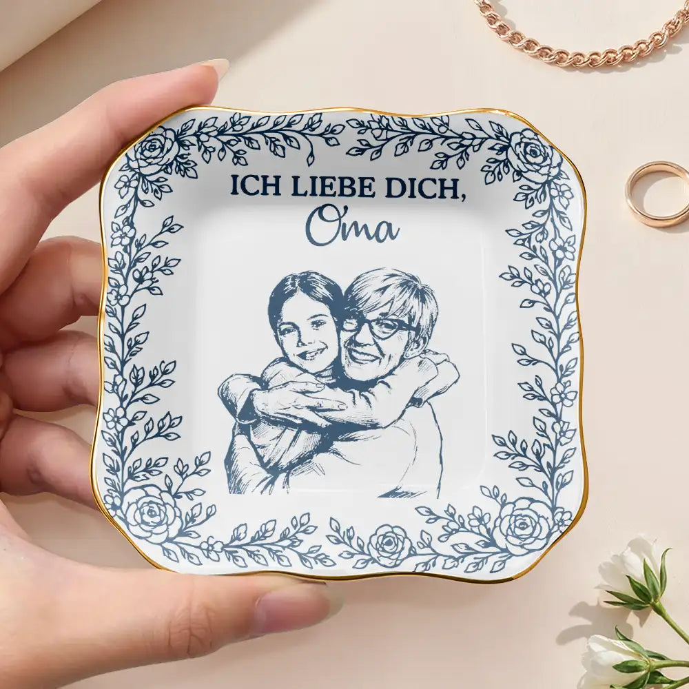 Gift For Mother,Gift For Women,Gift For Grandma,Gift For Wife - Eigenes Foto Als Bleistiftskizze Ich Liebe Dich Mama Oma - Personalisierte Schmuckschale