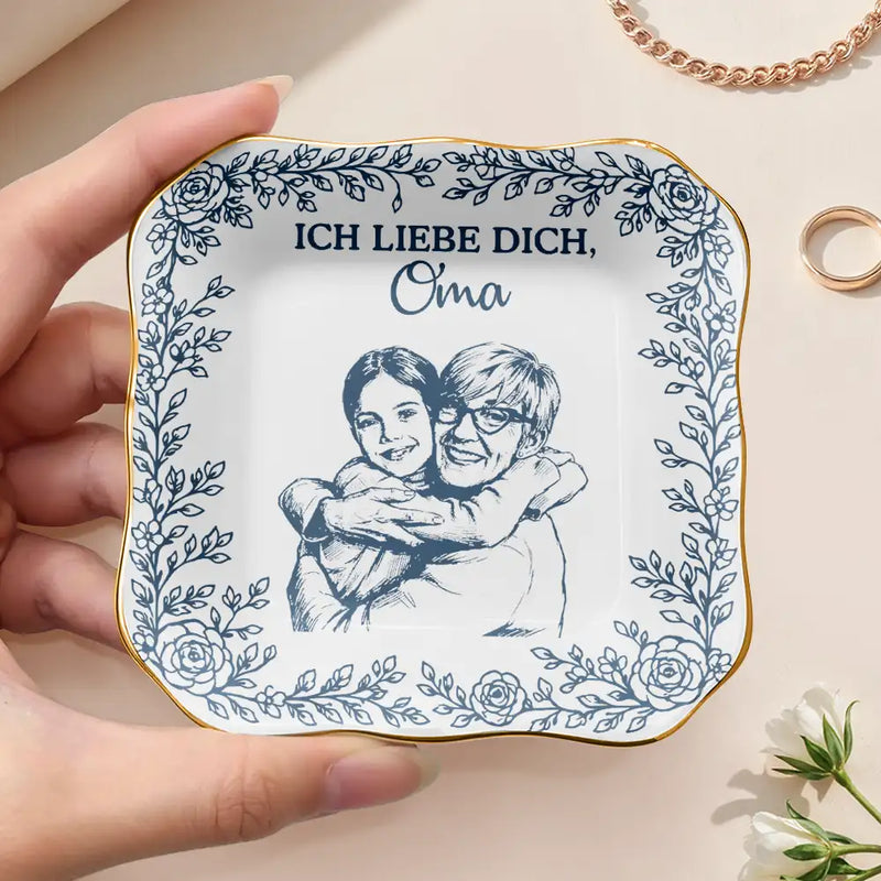 Gift For Mother,Gift For Women,Gift For Grandma,Gift For Wife - Eigenes Foto Als Bleistiftskizze Ich Liebe Dich Mama Oma - Personalisierte Schmuckschale
