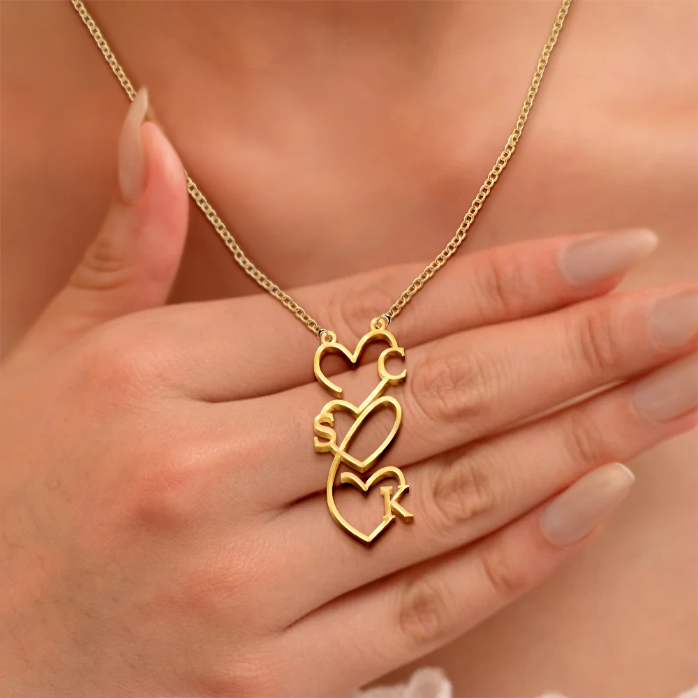 Gift For Couples,Family,Gift For Bestie - Initials Sign Name Family Together - Personalized Letter Necklace